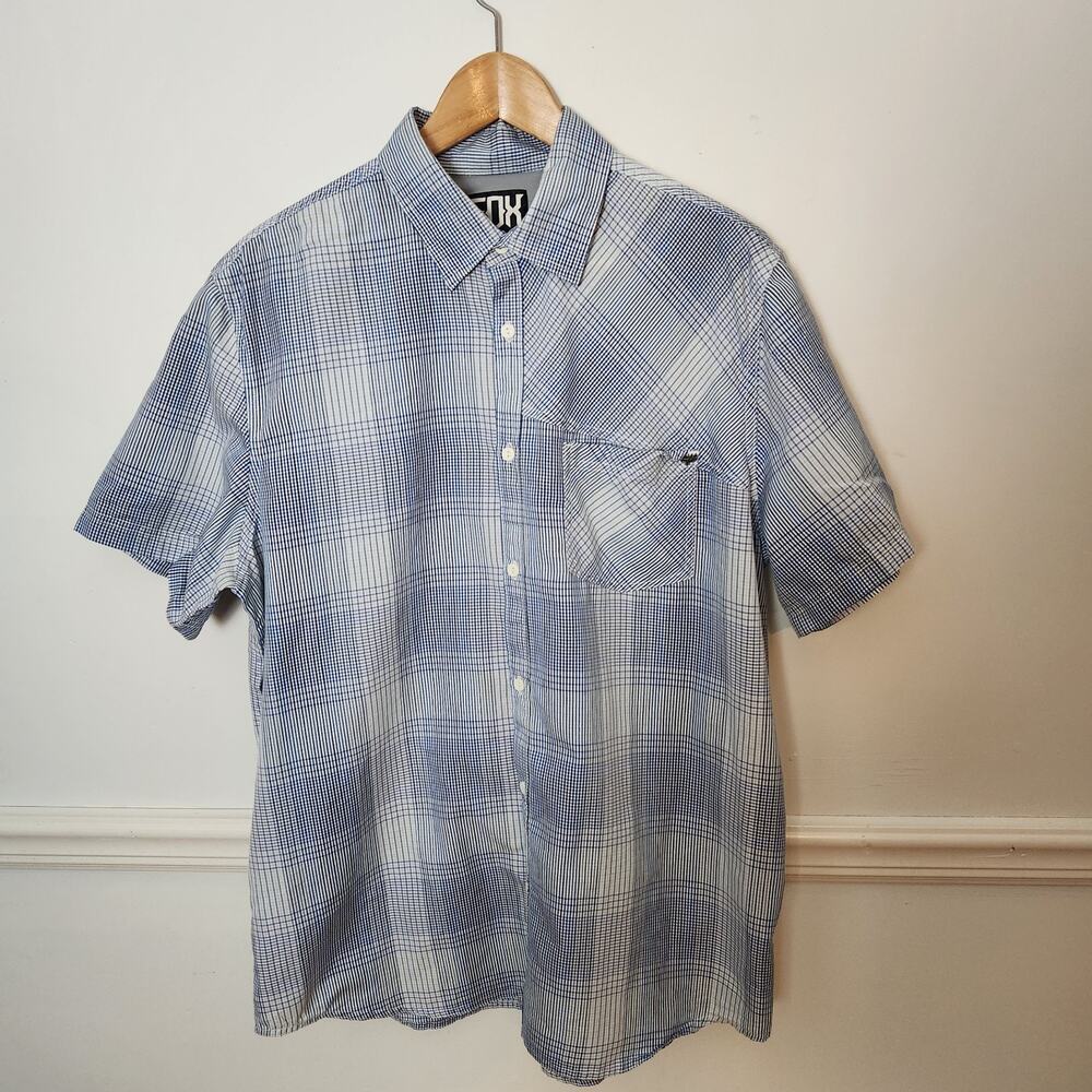 Fox Racing Shirt XL Mens Created To Destroy Blue Plaid Short Slv Logo Buttonup